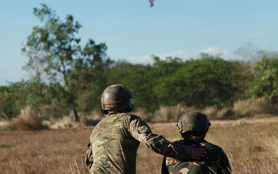 U.S. Special Forces and Philippine soldiers practice medical evacuations during a Balikatan drill at Fort Magsaysay, Philippines, April 4, 2019.