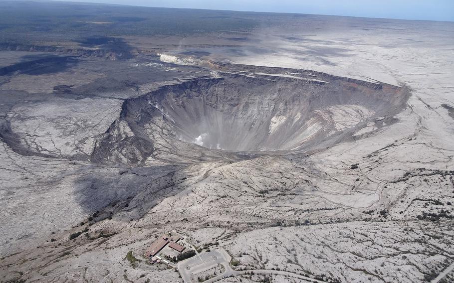 An aerial view of the Kilauea summit from 2018. 