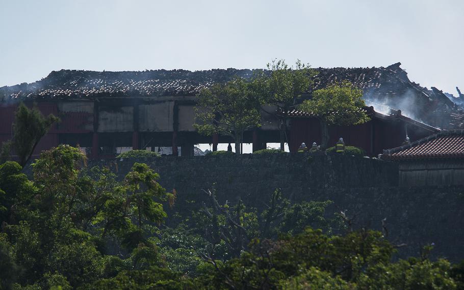 Shuri Castle, a UNESCO World Heritage site, burns in Naha, Okinawa, Thursday, Oct. 31, 2019. 
