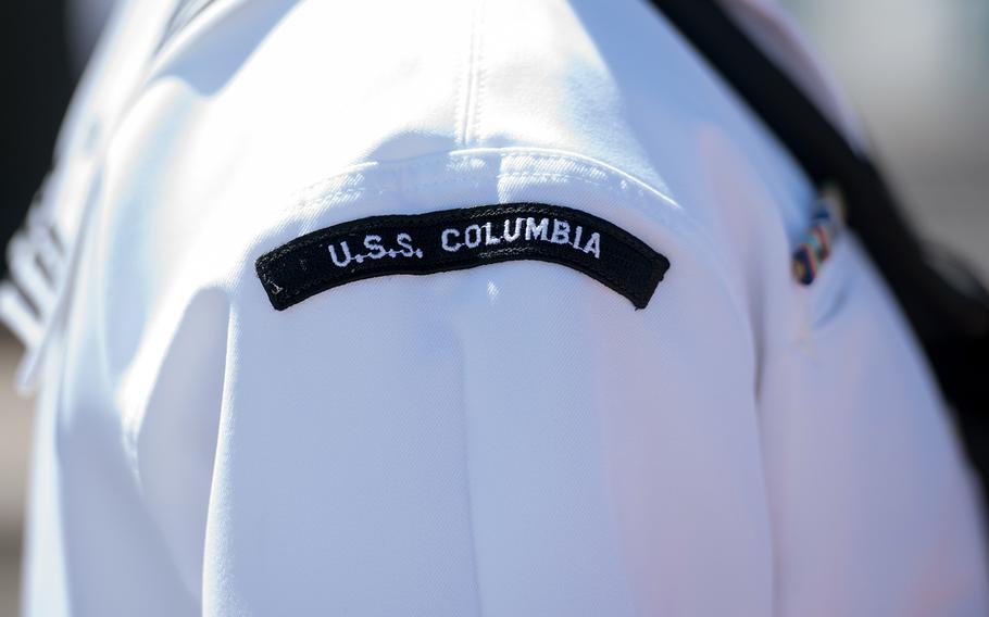 A sailor assigned to the fast-attack submarine USS Columbia stands at attention during a change-of-command ceremony at Joint Base Pearl Harbor-Hickam, Hawaii, Aug. 3, 2018. The Pearl Harbor shooter, a sailor who  was assigned to the USS Columbia, has not been identified.
