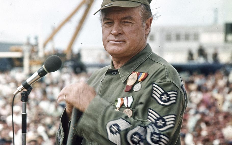 In an undated photo, Bob Hope entertains the troops.