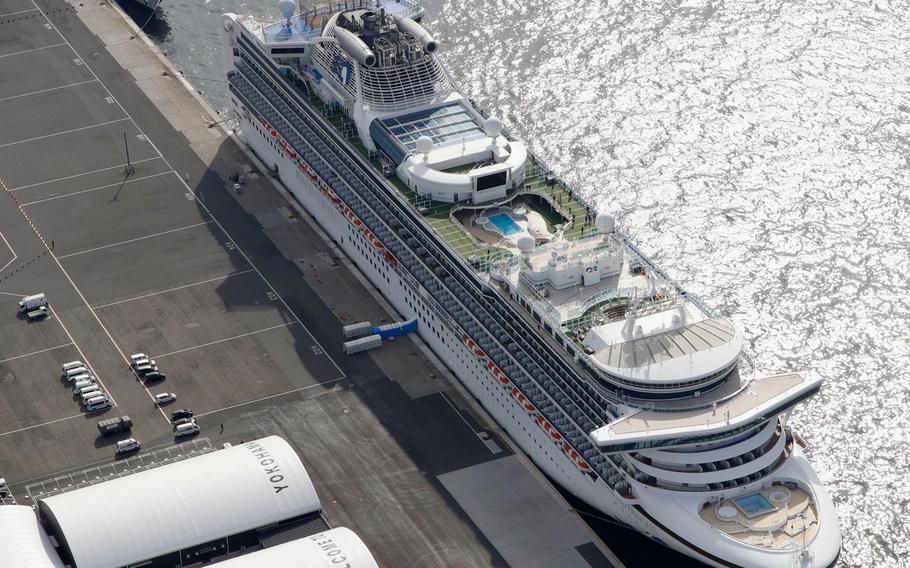 The cruise ship Diamond Princess is docked at Yokohama Port, near Tokyo, Friday, Feb. 7, 2020. 