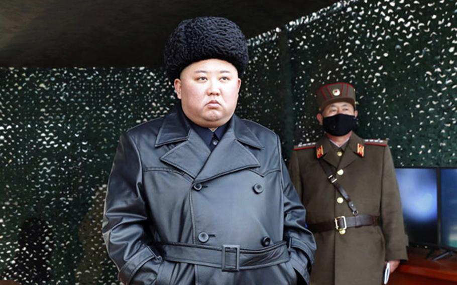North Korean leader Kim Jong Un observes a "firepower strike drill" on March 2, 2020, in this photo released by the Korean Central News Agency.