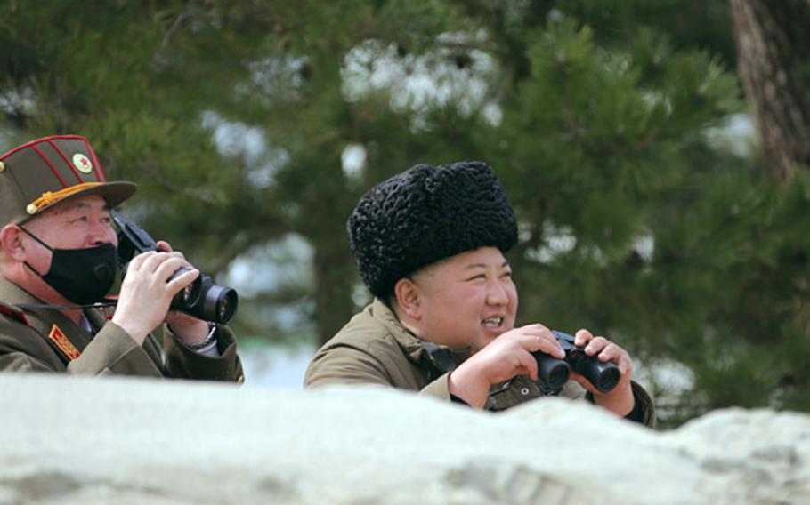 North Korean leader Kim Jong Un oversaw another "firepower strike drill" on Monday, March 9, 2020, in this photo from the Korean Central News Agency. 