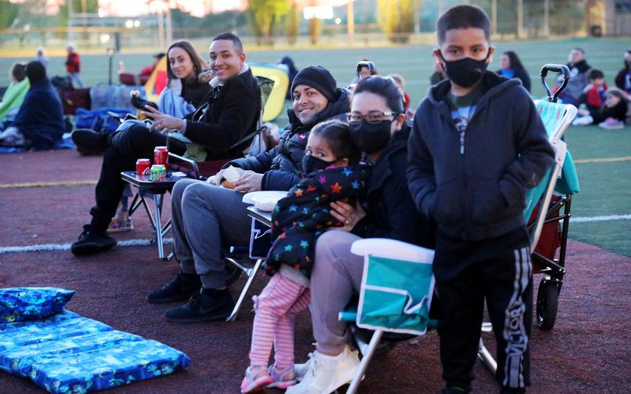 Members of the U.S. Army Garrison Daegu community watch "Toy Story 4" at Kelly Field on Camp Walker, South Korea, April 8, 2020.
