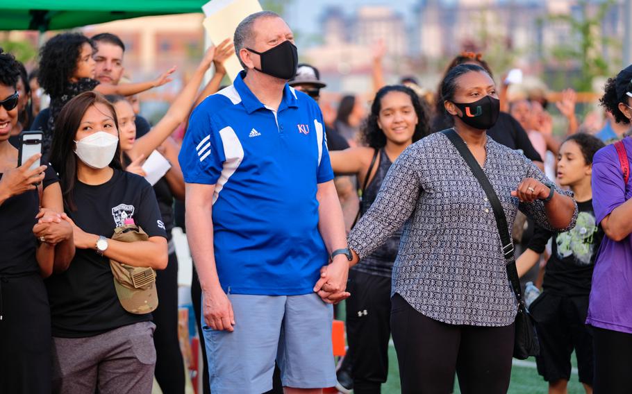 Nearly 1,000 people gathered for the first-ever Juneteenth celebration at Camp Humphreys, South Korea, Friday, June 19, 2020.
