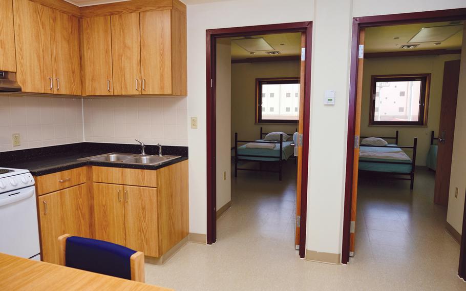 Newcomers must spend two weeks in rooms similar to this one inside the isolation facility at Camp Humphreys, South Korea. 
