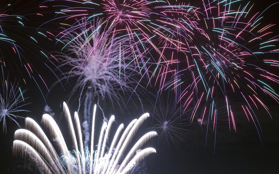 Fireworks explode during the Celebrate America festival at Yokota Air Base in western Tokyo, June 30, 2017.