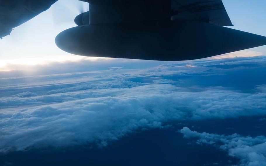 The Air Force Reserve Hurricane Hunter aircrew flies into Hurricane Douglas to collect weather data as the storm approaches Hawaii on Sunday, July 26, 2020.