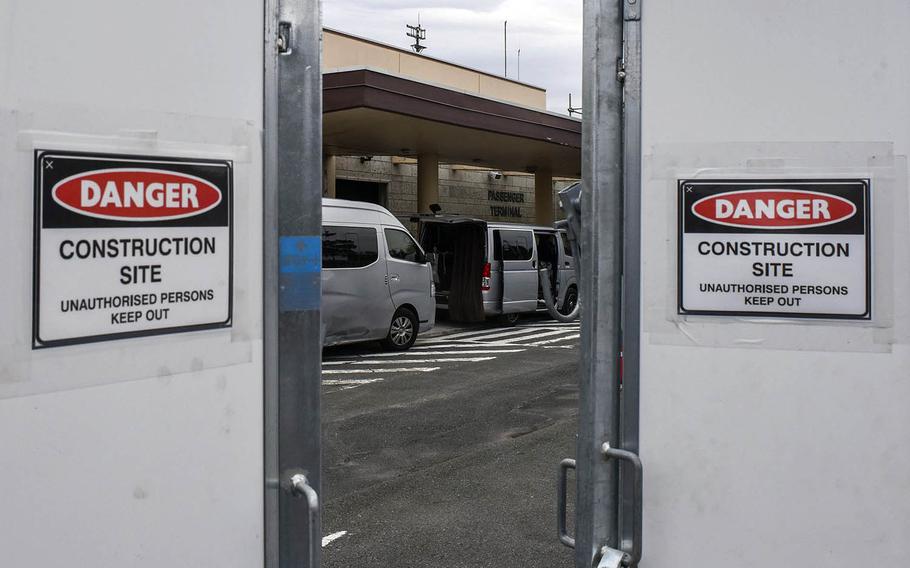 Construction work continues on the passenger terminal at Yokota Air Base in western Tokyo, Thursday, Oct. 15, 2020. 