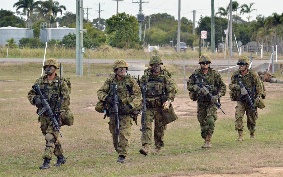 Members of Japan's Amphibious Rapid Deployment Brigade participate in the Talisman Sabre exercise in Bowen, Australia, July 22, 2019. 