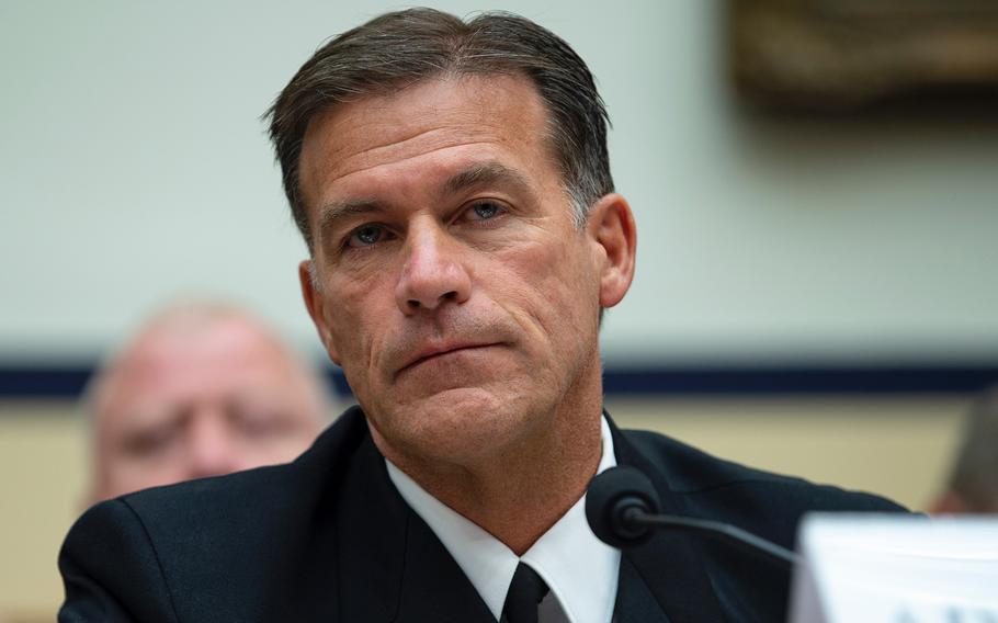 Commander of U.S. Pacific Fleet Adm. John Aquilino attends a House Armed Services Committee hearing on Capitol Hill in Washington on Feb. 26, 2019. Aquilino was nominated Thursday, Dec. 3, 2020, to be the next commander of U.S. Indo-Pacific Command.