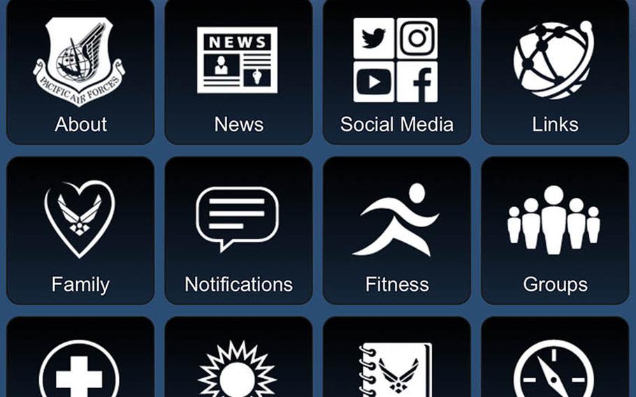 The screenshot from the USAF Connect mobile app shows a page dedicated to Pacific Air Forces. 