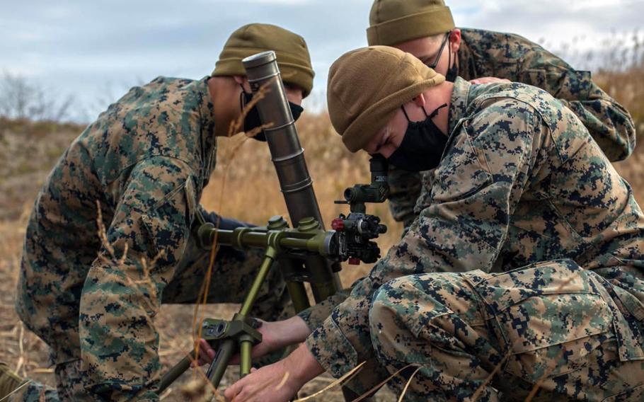 Members of the 3rd Battalion, 8th Marine Regiment train in Niigata prefecture, Japan, Dec. 5, 2020.