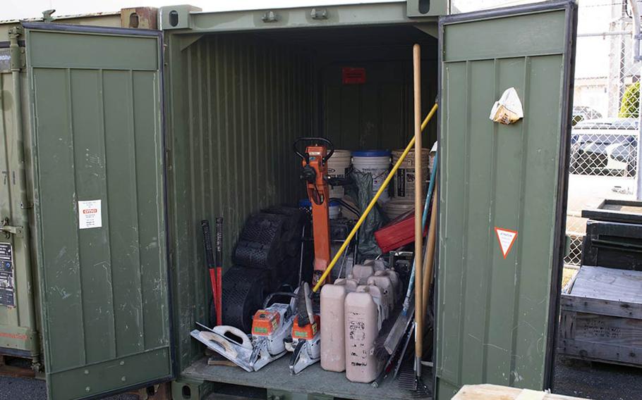 The light airfield damage repair kit used by Marine Wing Support Squadron 171 at Marine Corps Air Station Iwakuni, Japan, fits inside a quad con storage container.