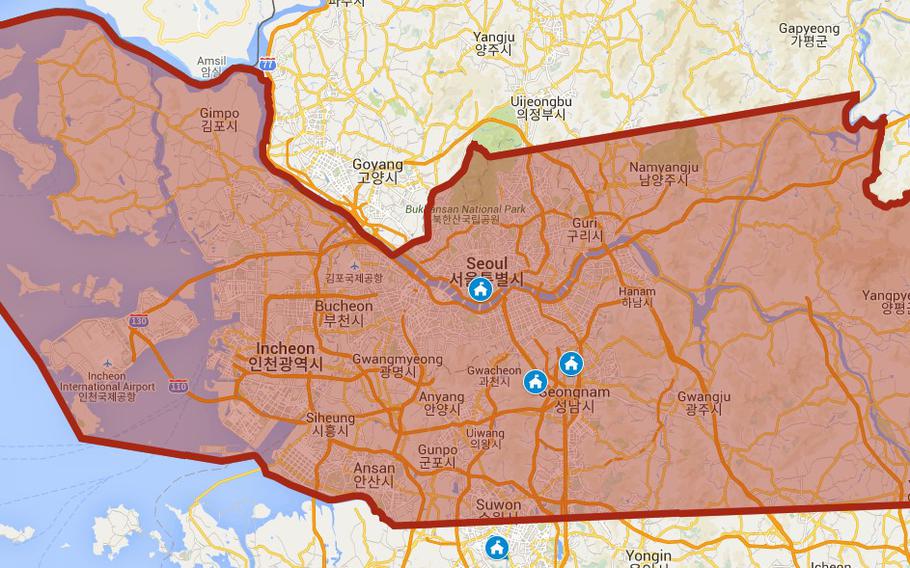 New U.S. Forces Korea coronavirus restrictions apply to Area II, defined as the greater Seoul metropolitan area.