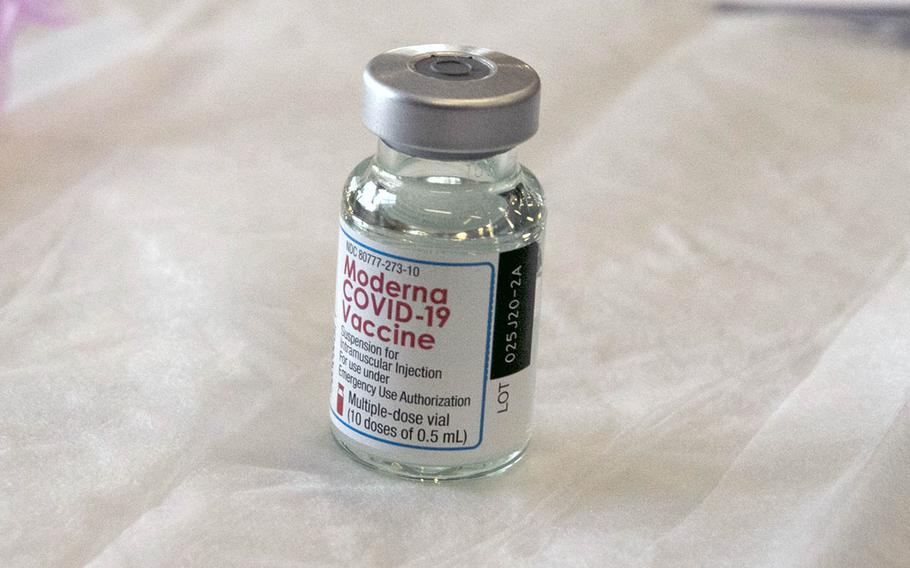 The first vial of the Moderna vaccine to be administered at Kadena Air Base, Okinawa, Japan, was ready on Monday, Dec. 28, 2020.