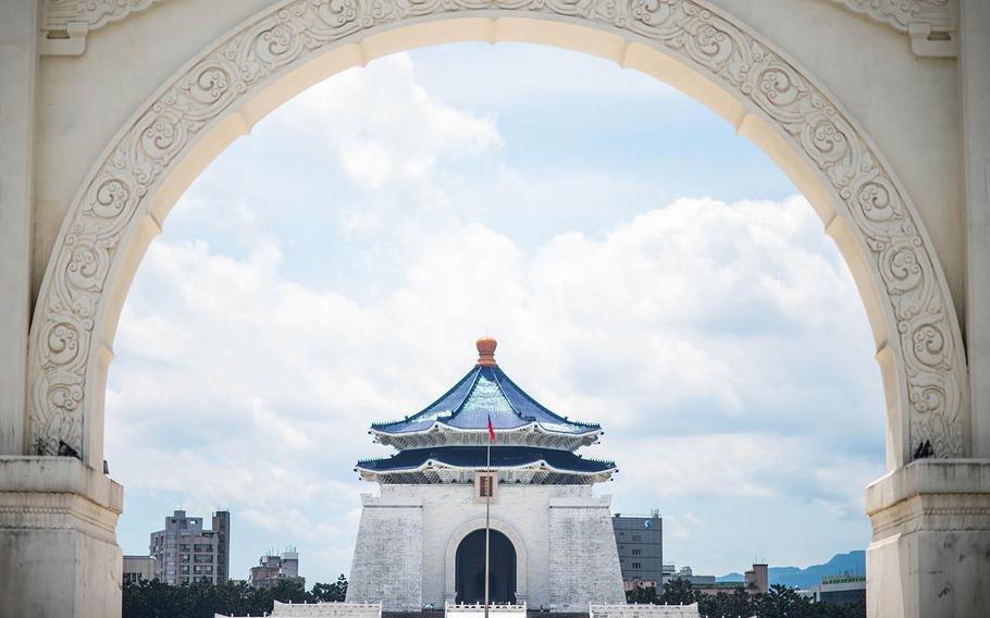 A Taiwanese flag flies in front of National Chiang Kai-shek Memorial Hall in Taipei in this undated photo. 