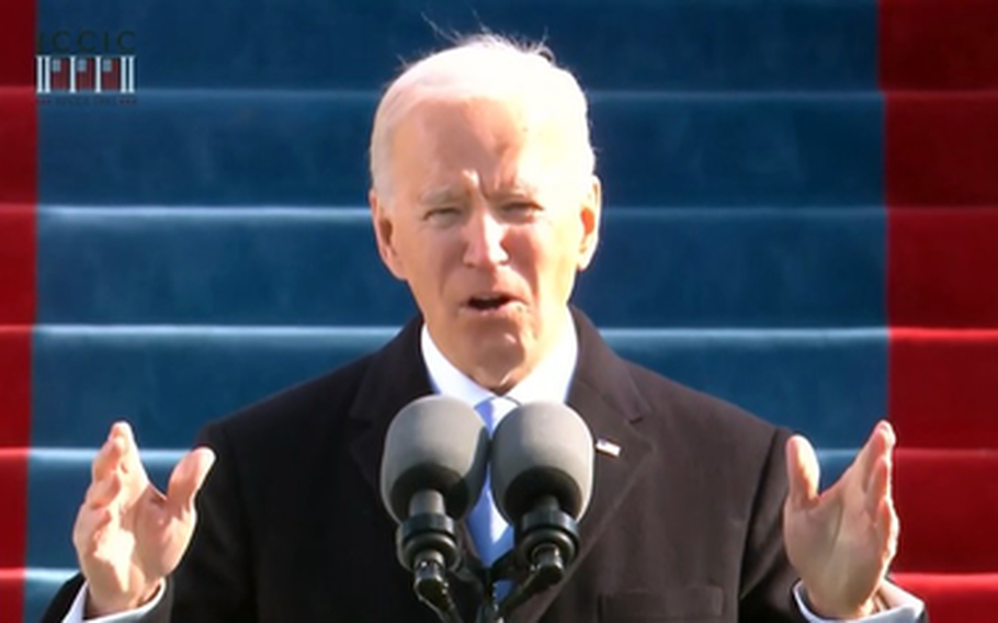 President Joe Biden speaks during his inauguration outside the U.S. Capitol in Washington, D.C., Wednesday, Jan. 20, 2021. 