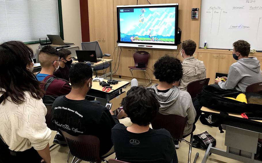 Members of Matthew C. Perry High School's esports club meet at Marine Corps Air Station Iwakuni, Japan, in this undated photo provided by Department of Defense Education Activity-Pacific.