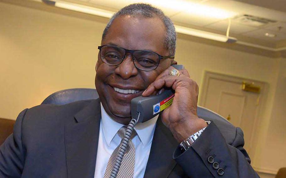 Secretary of Defense Lloyd Austin make his first phone call to Australian Minister of National Defence Linda Reynolds from the Pentagon, Tuesday, Jan. 26, 2021. 