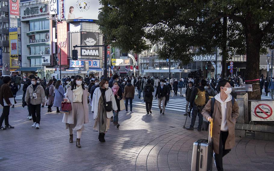 Shibuya Ward in central Tokyo, shown here on Feb. 4, is one of three city precincts still off-limits to personnel at Yokota Air Base, whose commander trimmed the no-go list on Monday, Feb. 22, 2021.  