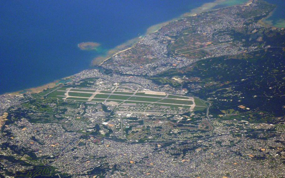 An aerial view of Kadena Air Base, Okinawa, from May 2010. 