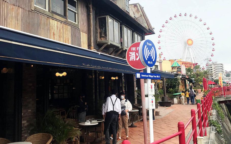 American Village, a popular entertainment district on Okinawa, was quiet on March 30, 2021. An uptick in coronavirus cases has prompted base commanders to prohibit dining in restaurants off base. 