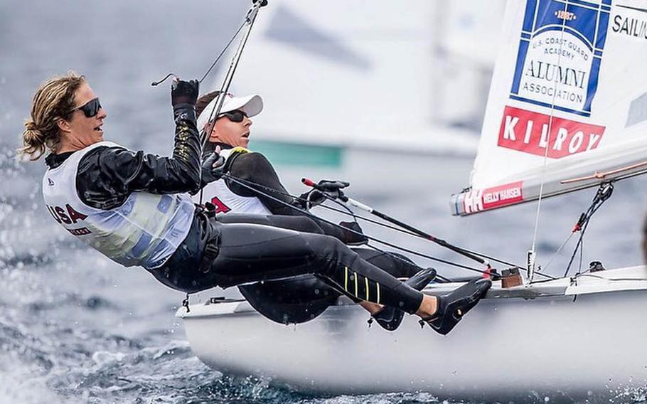 Coast Guard Lt. j.g. Nikki Barnes, right, and teammate Lara Dallman-Weiss will sail for the United States at the Olympic Games in Tokyo this summer. 