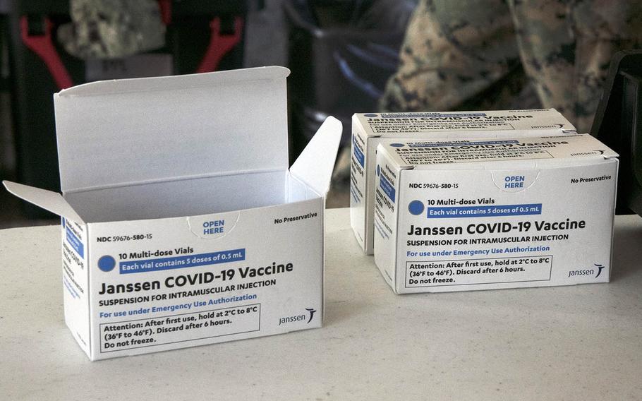 Vials of the Johnson & Johnson coronavirus vaccine were ready to be administered at Naval Hospital Okinawa on April 13, 2021. 