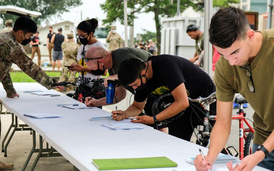 About 300 people showed up on Saturday, Aug. 22, 2020, to pick from nearly 250 bicycles abandoned at Camp Humphreys, South Korea. 
