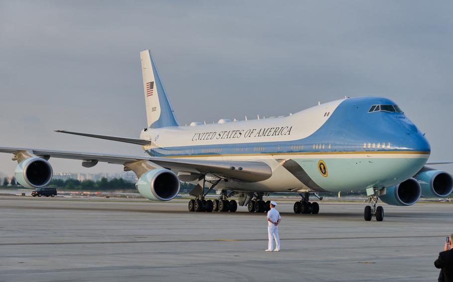 Air Force One arrives at Osan Air Base, South Korea, Saturday, June 29, 2019.