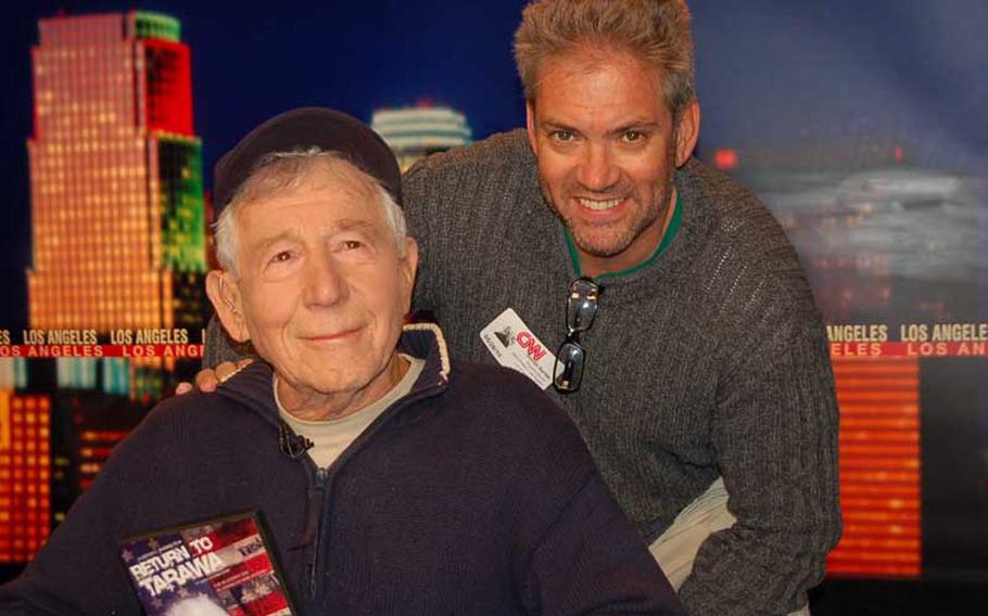 WWII veteran Leon Cooper and filmmaker Steven C. Barber are seen here before an appearance on Fox News to discuss Barber's documentary "Return to Tarawa: The Leon Cooper Story." Barber filmed the military's first mission to Tarawa to search for the remains of the hundreds U.S. troops who died in the 1943 battle but were never recovered.
