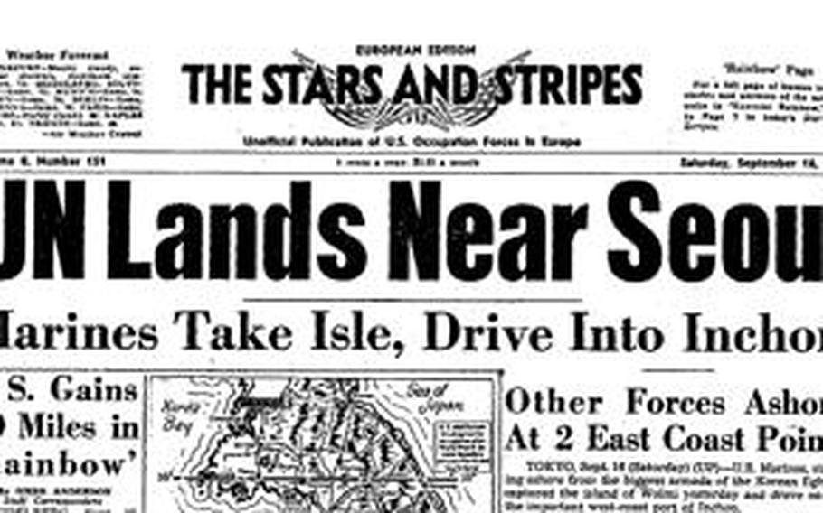 September 16, 1950 headline on the capture of Wolmi island.