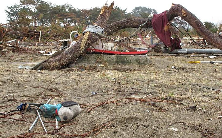 All that remains of most of the homes near Nobiru train station are a few personal items and some strewn debris. On Thursday, 42 U.S. soldiers arrived at Nobiru to clear its train station, one of the few buildings left standing.