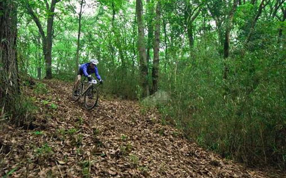 Anthony Miller takes on a steep slope at the Tour de Tama on Saturday at Tama Hills Recreation Center.