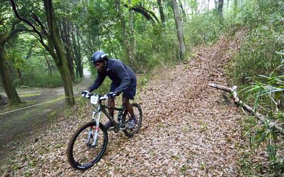 Sadiq Stevens takes on a steep slope during Saturday's Tour de Tama at Tama Hills Recreation Center.