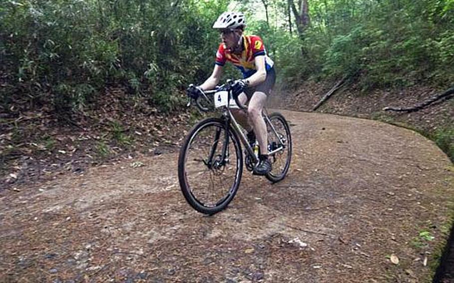 Anthony Miller navigates a sharp turn during the Tour de Tama Saturday at Tama Hills Recreation Center.