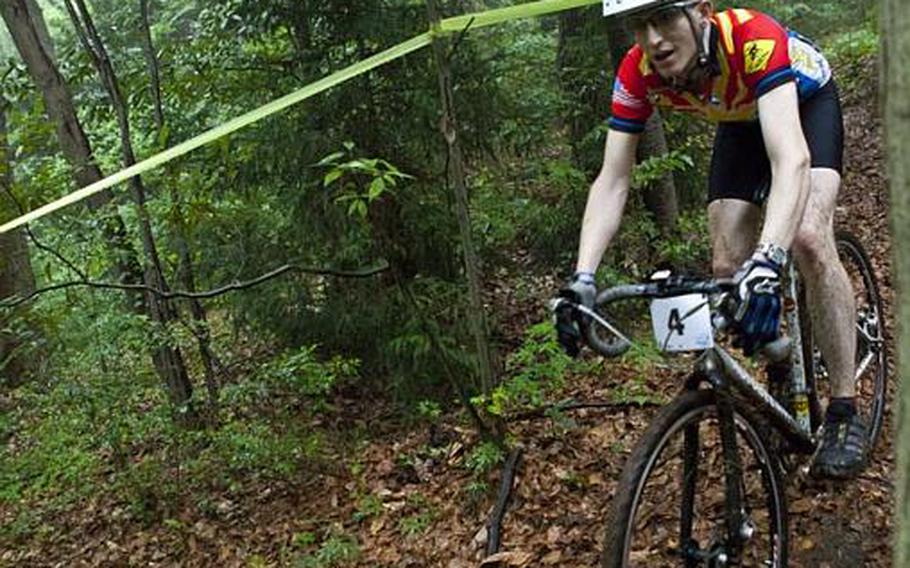 Anthony Miller makes his way through the final lap of the 6-mile course at the Tour de Tama Saturday at Tama Hills Recreation Center.