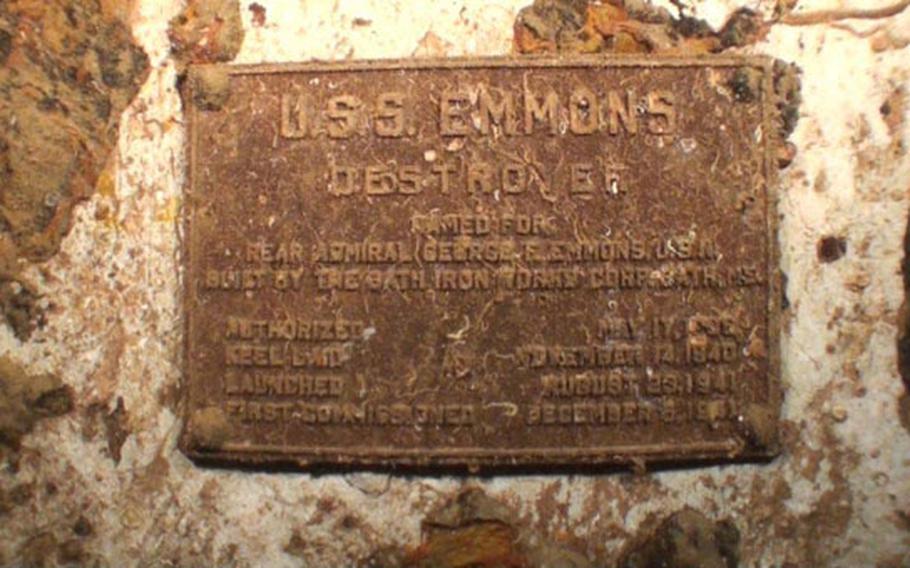 This plaque showing the USS Emmons&#39; 1941 commission date was returned anonymously last month by mail after being looted from the destroyer shipwreck some time in 2010.