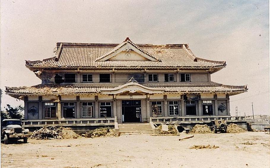 Okinawa Martial Arts Arena, one of few buildings that survived the 82-day ground battle.
Army Lt Gen. Simon B. Buckner, Jr., who led Army and Marine troops in the Battle of Okinawa, took numerous numbers of photos before he was killed in June 18, 1945, when fragments of an artillery shell struck him atop a ridge in southwestern tip on the island.