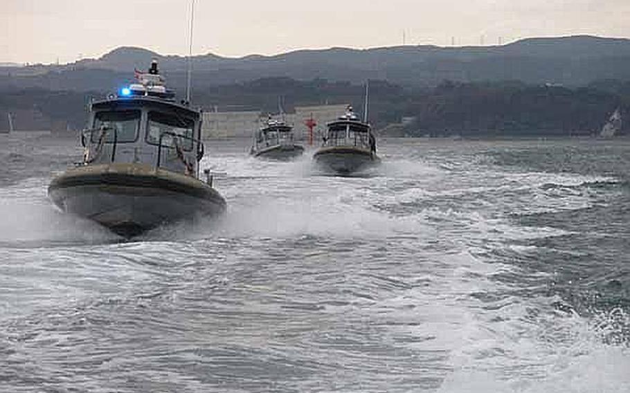 U.S. Navy harbor security boats train rigorously to be ready should a threat present itself outside the seemingly sleepy Sasebo Naval Base, Japan.