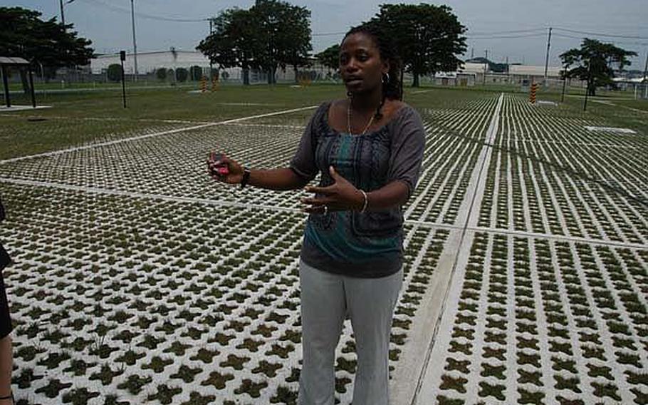 U.S. Army Corps of Engineers project manager Tanya Bazemore tell reporters about the new $17 million Sagami Mission Command Training Center. The facility includes 65,000 square feet of outdoor space equipped with power supplies and communications networks where units can set up command posts and other field equipment.