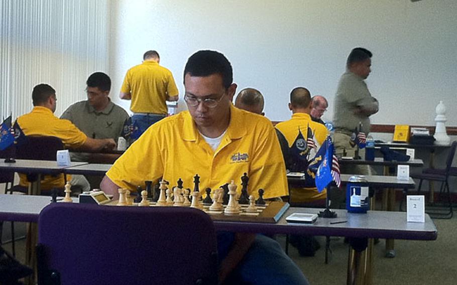 Petty Officer 1st Class Albertryan Hernandez, of the USS Denver, competes in the Interservice Chess Championship in June at Marine Corps Air Station Miramar. Hernandez placed second at the tournament and will represent the U.S. Armed Forces in the NATO Chess Championship next month in Lithuania.