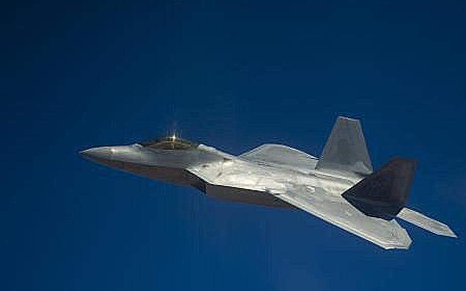 An F-22 Raptor from the 7th Fighter Squadron flies over the Tularosa Basin during an air to air combat mission Sept. 28, 2011. The Raptor was the Japanese government's first choice as a replacement for its aging fleet of F-4 fighters, but the U.S. government will not allow the sale of the F-22 to foreign governments.
