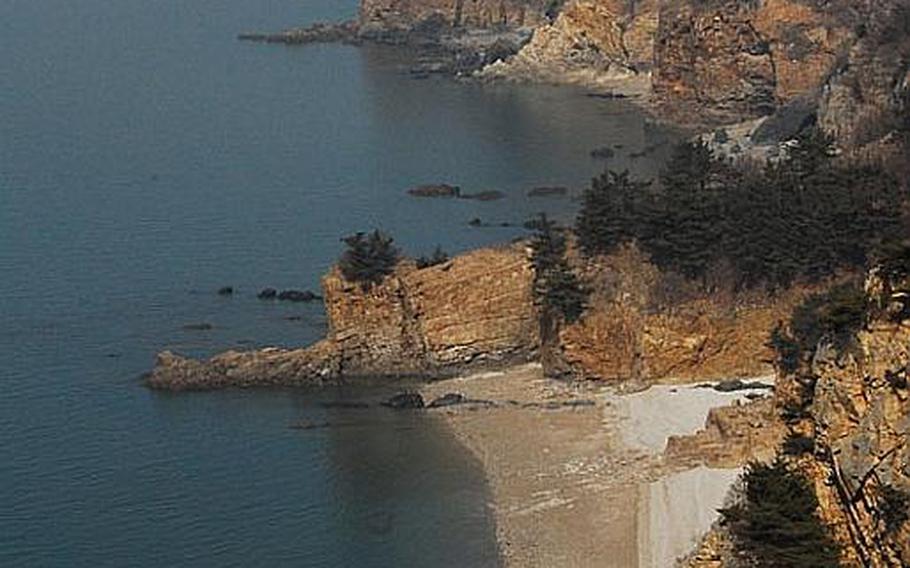 The rugged coastline of Yeonpyeong Island, facing North Korea.
