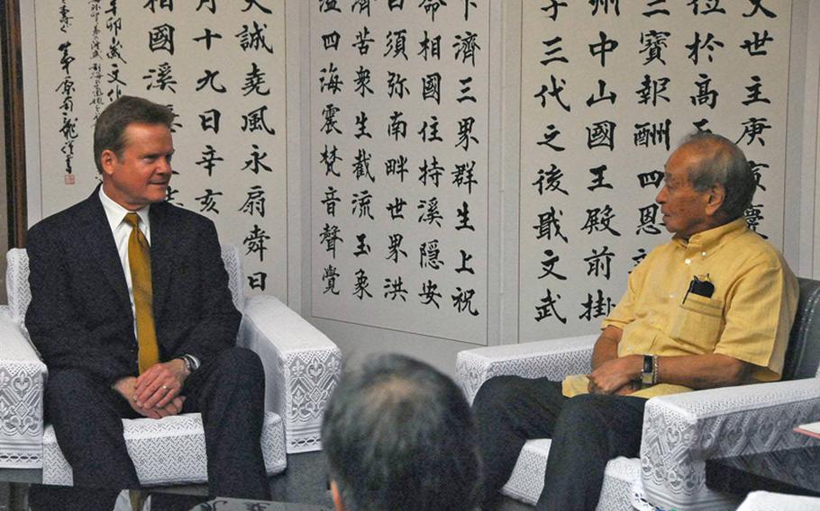 Sen. Jim Webb, D-Va., meets April 2, 2012, with Okinawa Gov. Hirokazu Nakaima.