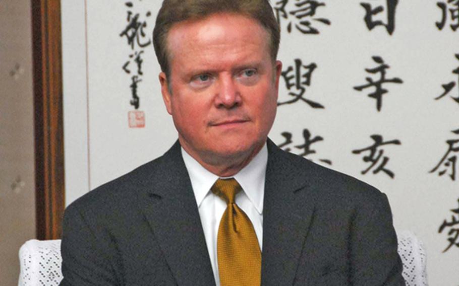 Sen. Jim Webb, D-Va., traveled to Okinawa on April 2, 2012, to discuss U.S. military realignment plans.