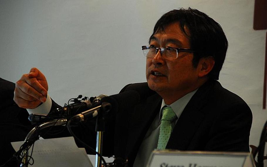 Baek Seung Ju, director of the Center for Security and Strategy for the Korea Institute for Defense Analyses, speaks to reporters on April 9, 2012, about North Korea's upcoming rocket launch.