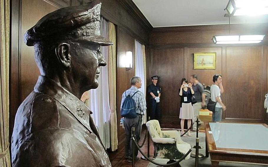A bust of Gen. Douglas MacArthur overlooks his sixth-floor office at the Dai-Ichi Life Insurance Company in Tokyo, where he oversaw the administration of Japan from 1945 until 1951. The office, along with two adjacent rooms, is open to the public through Sunday.
